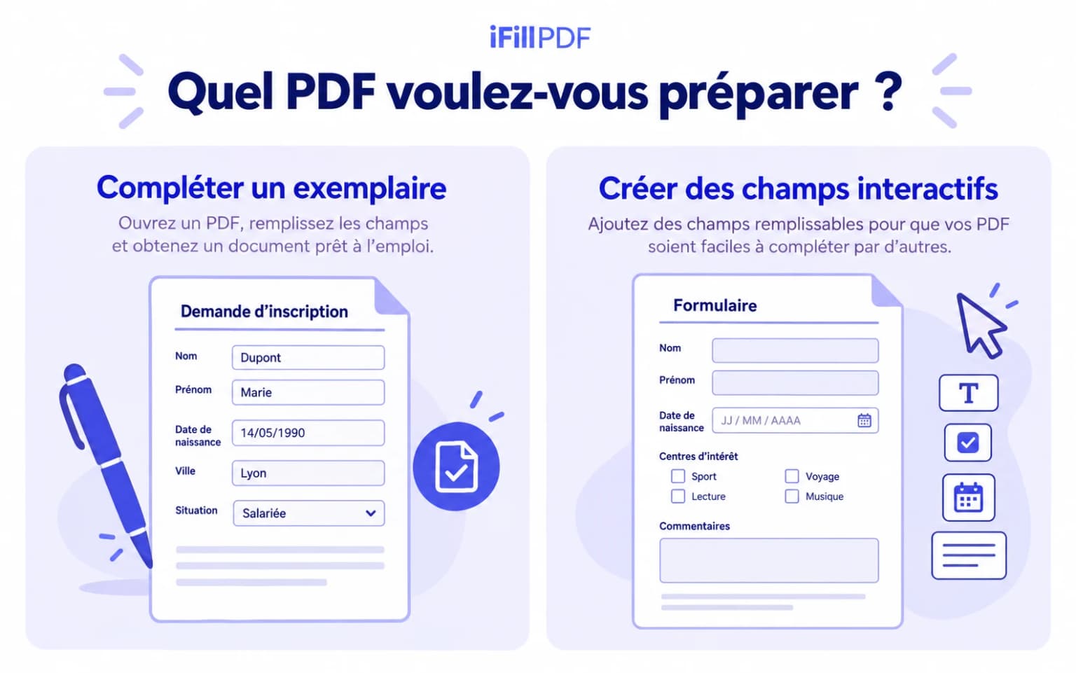 iFillPDF : exemplaire PDF complété et formulaire à champs interactifs