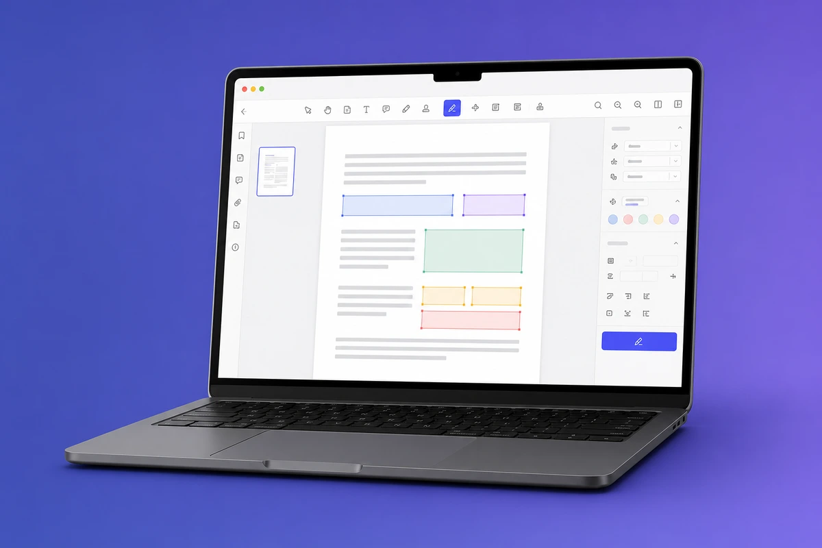 Laptop mockup showing the iFillPDF interface with the Fill PDF button highlighted as a free try-now CTA