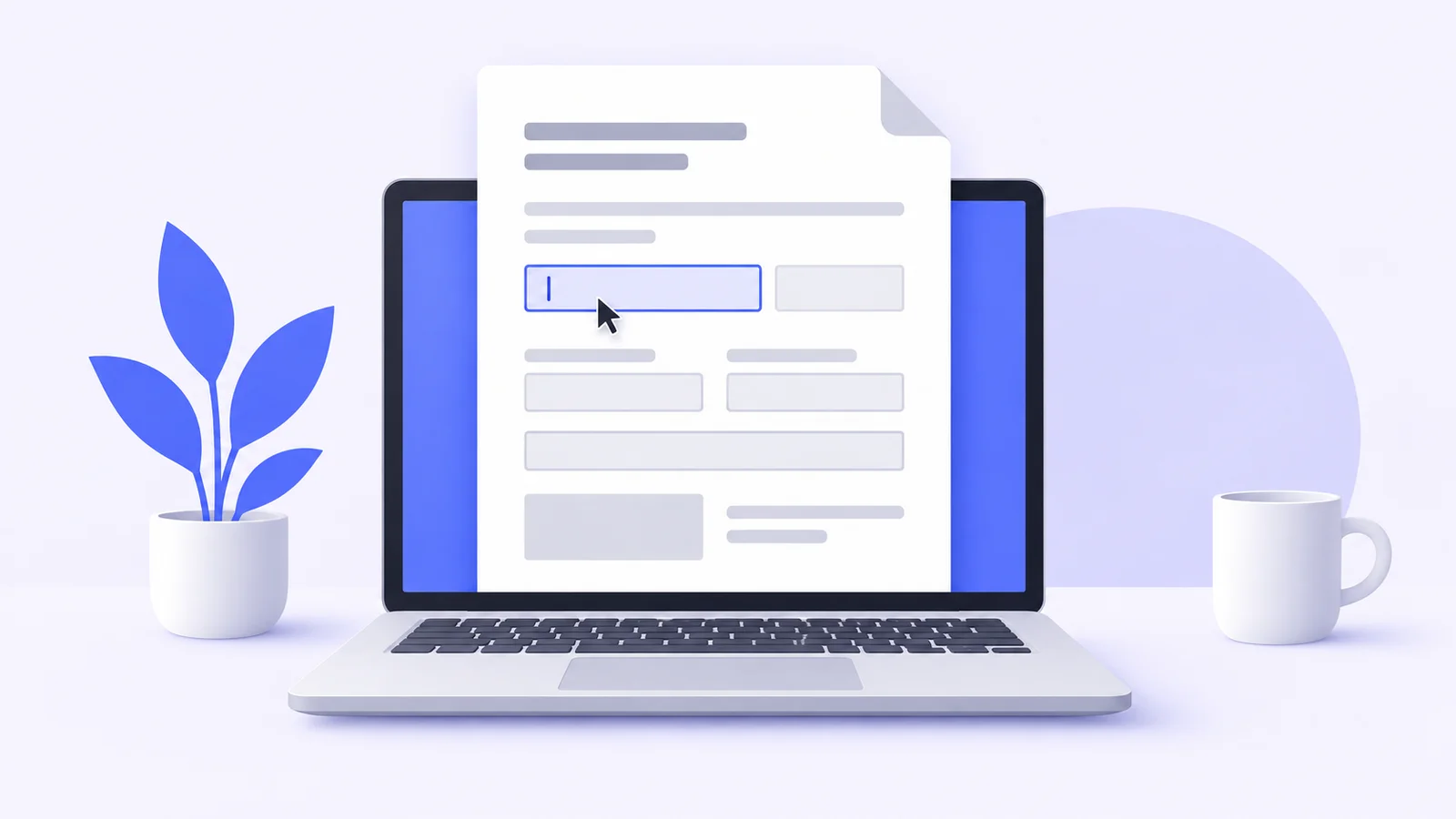 Illustrazione iFillPDF con un modulo PDF e un campo attivo sul portatile
