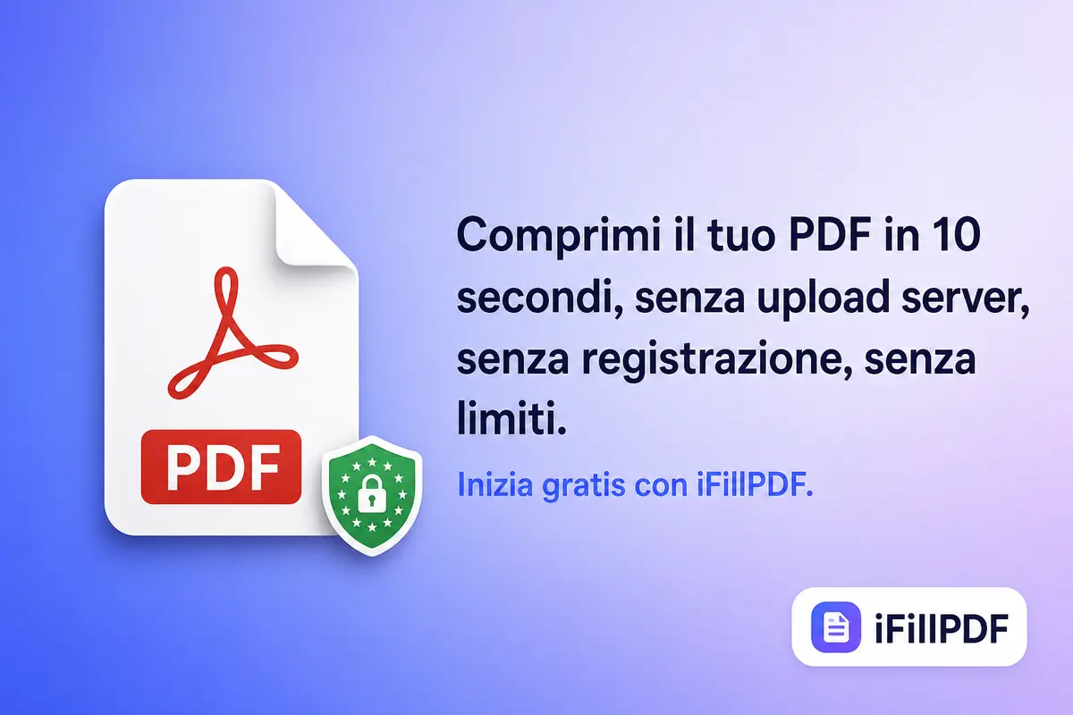 Banner promozionale per la compressione PDF gratuita conforme GDPR