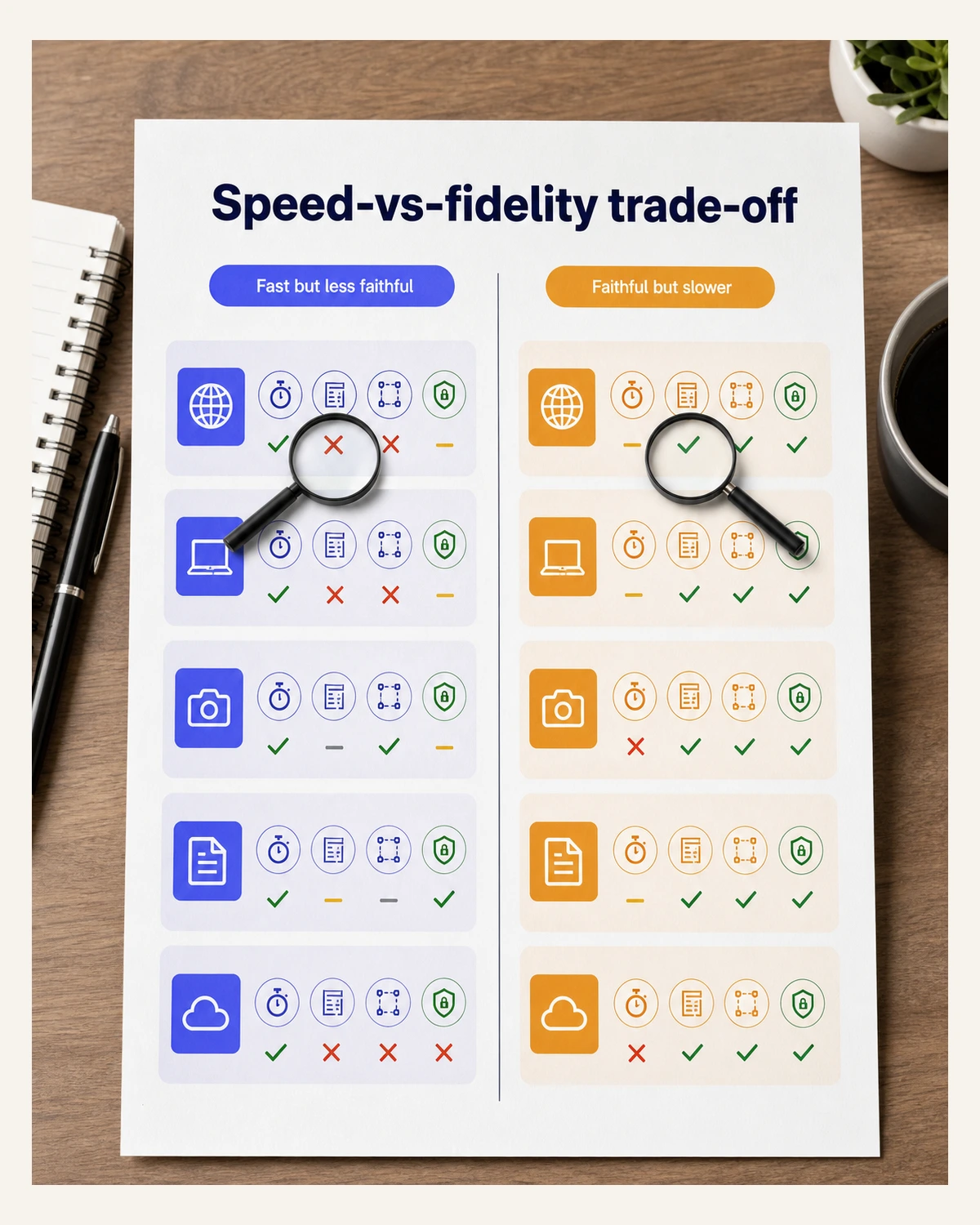 Vertical comparison infographic ranking five free PDF to Word methods on speed, layout fidelity, OCR, and privacy