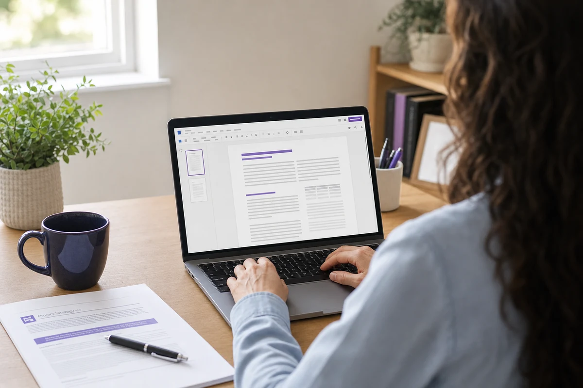 Knowledge worker editing a converted Word document at a home-office desk after using a free online PDF to Word tool