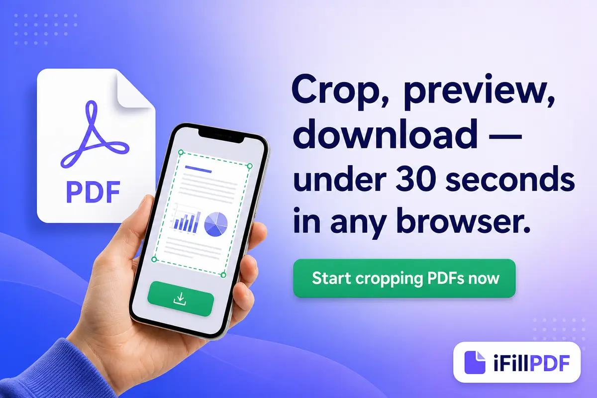 Hand holding phone with cropped PDF preview and download button