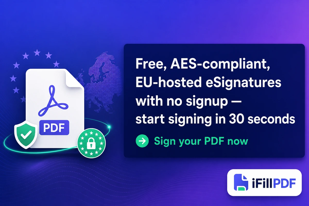 Clean call-to-action card with eSign PDF button on indigo background