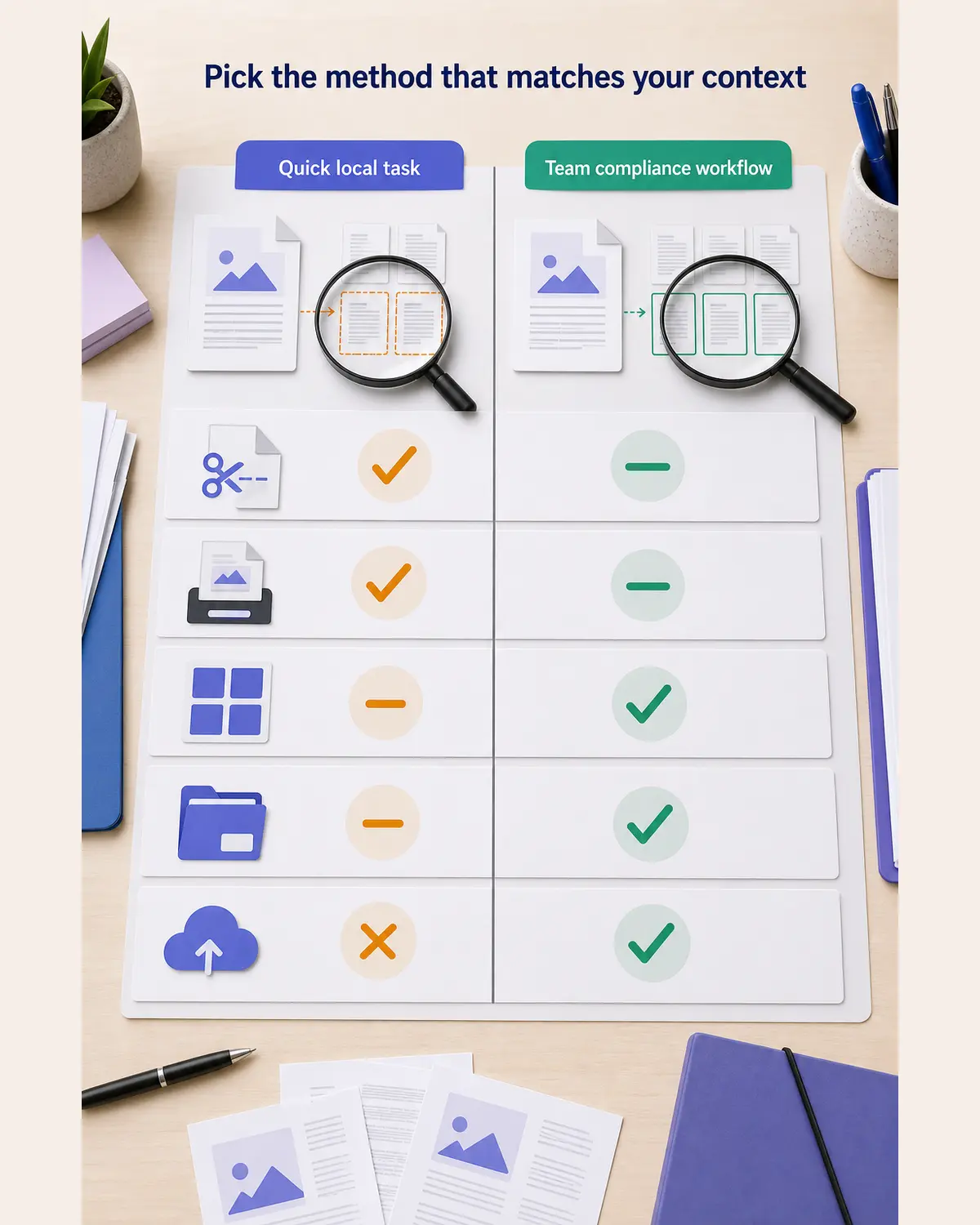 Decision chart comparing five methods to extract pages from PDF