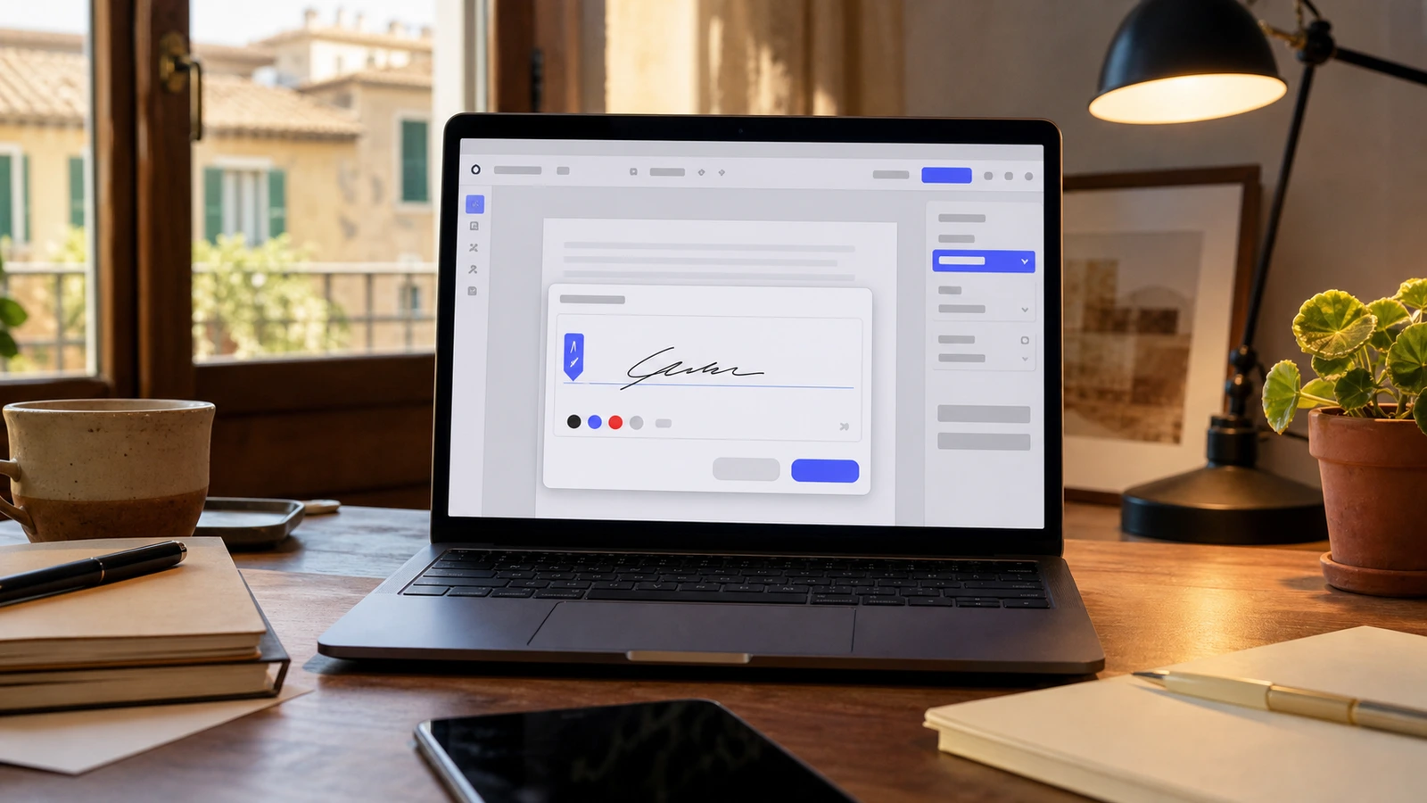 Interfaccia Compila e firma di Adobe Acrobat Reader DC con pannello firma manoscritta aperto