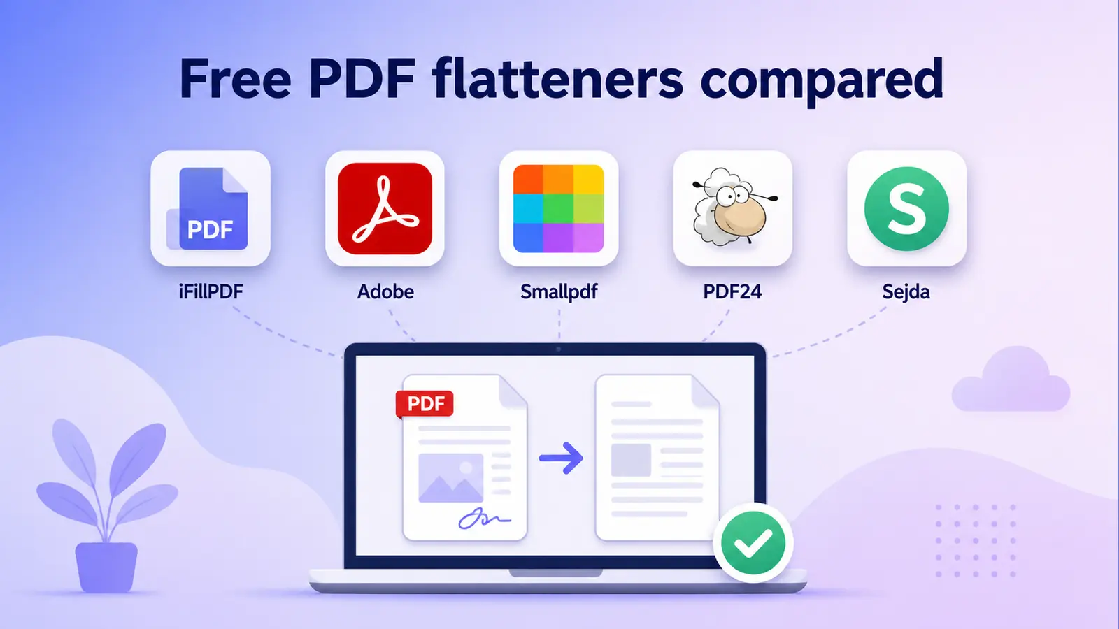 Comparison of five online PDF flattening tools side by side