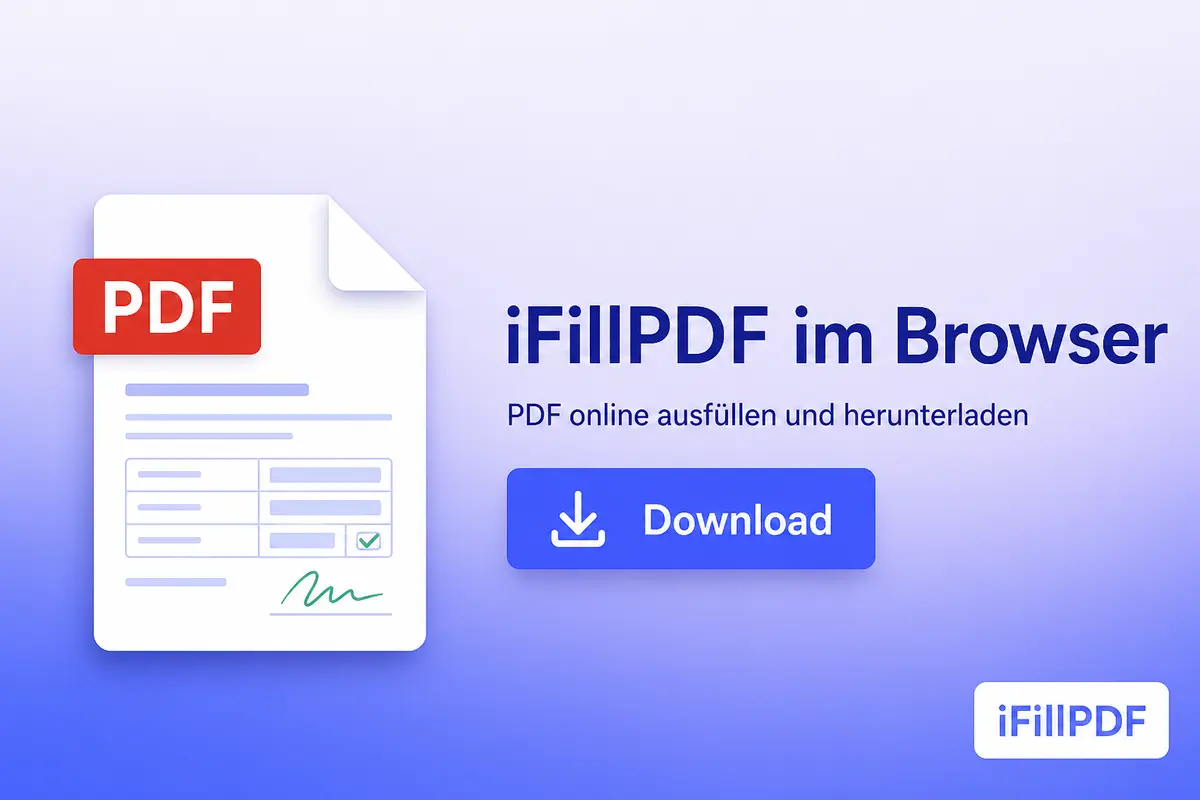 iFillPDF Browser-Interface mit ausgefülltem deutschen Behördenformular und Download-Button