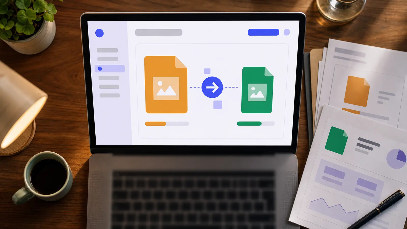 Vergleich derselben PDF-Seite vor und nach der Komprimierung, mit den Dateigrößen nebeneinander