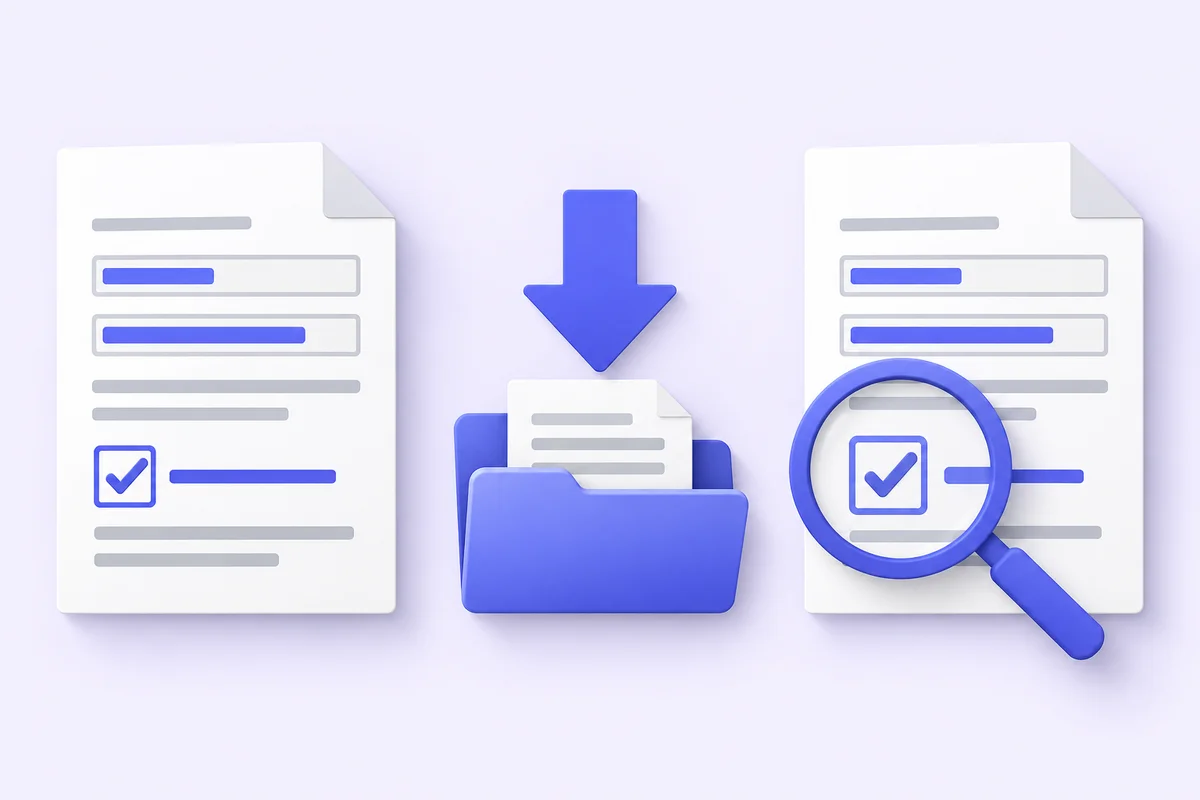 Esquema iFillPDF do download de um formulário PDF e da verificação da cópia guardada