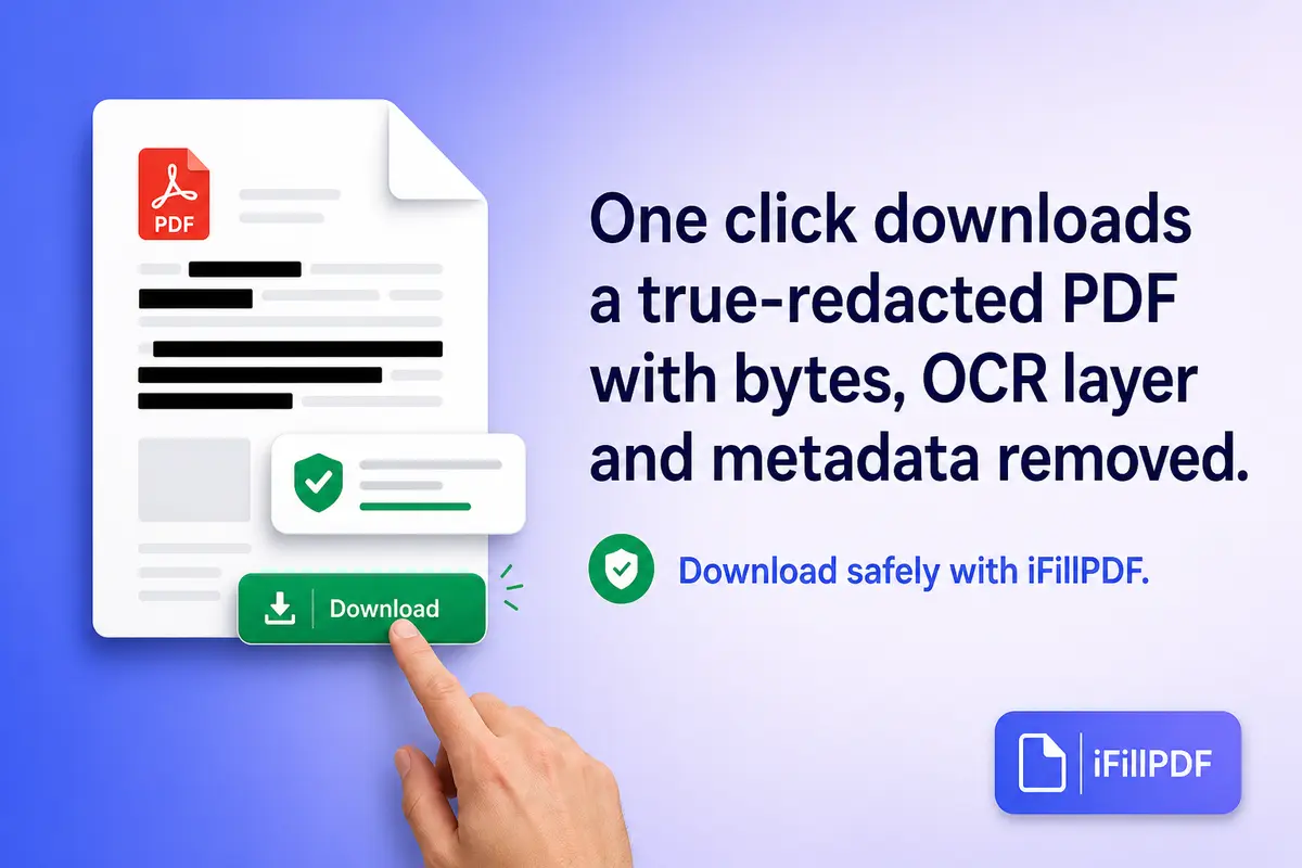 Person clicking Download on a successfully redacted PDF document