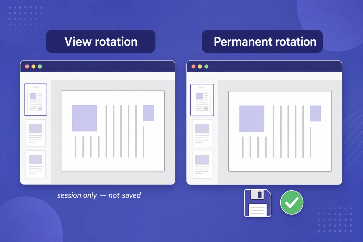 Side-by-side : Adobe Reader view-only rotation versus permanent rotation saved to the PDF file