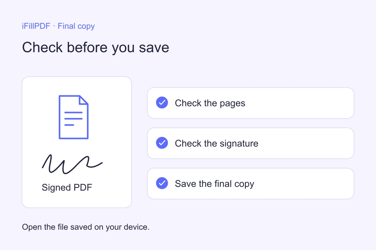 iFillPDF checklist for reviewing pages and saving the signed PDF