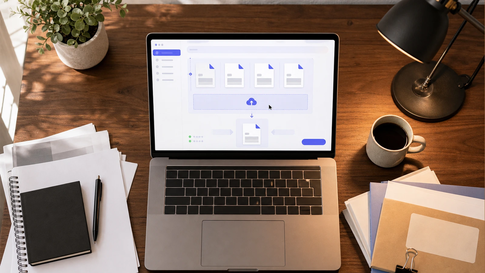 Interfaz para unir varios PDF arrastrando y soltando archivos en un navegador moderno